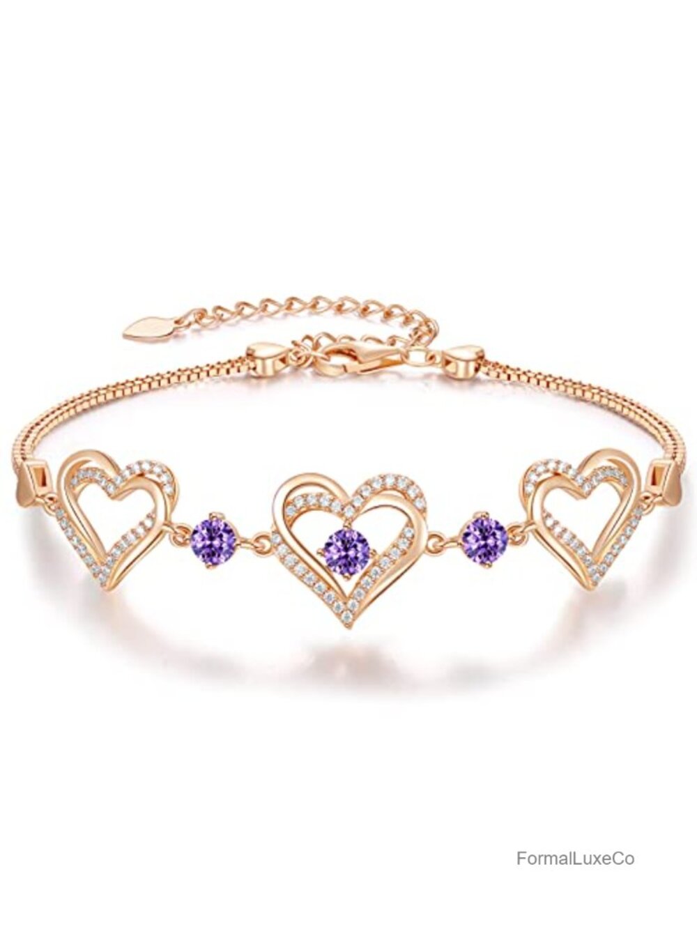 Heart Birthstone Charm Bracelet Hypoallergenic Rose Gold Plated Brass